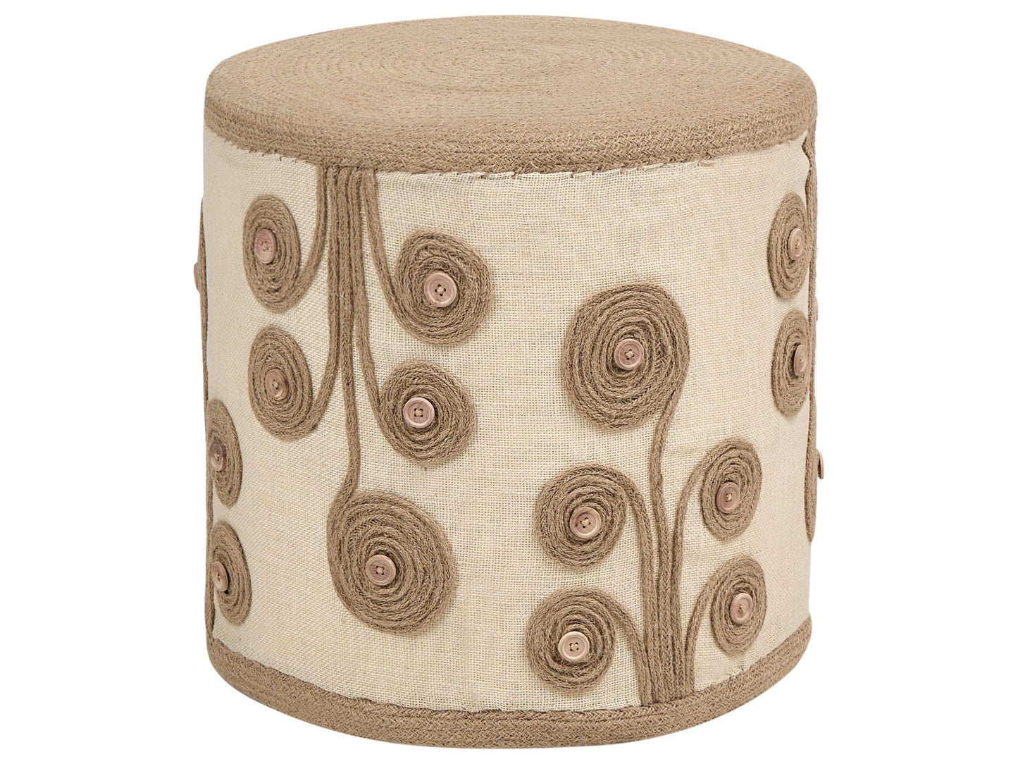Pouffe White Beige Jute EPS Filled Ottoman Footstool