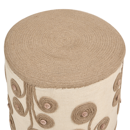 Pouffe White Beige Jute EPS Filled Ottoman Footstool