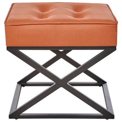 Home Footstool Orange Polyester With Metal Legs