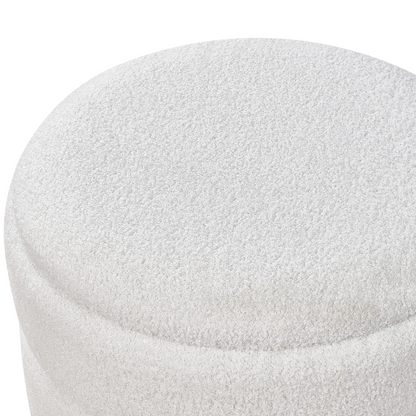 Stool White Boucle Upholstered With Storage Wooden Legs