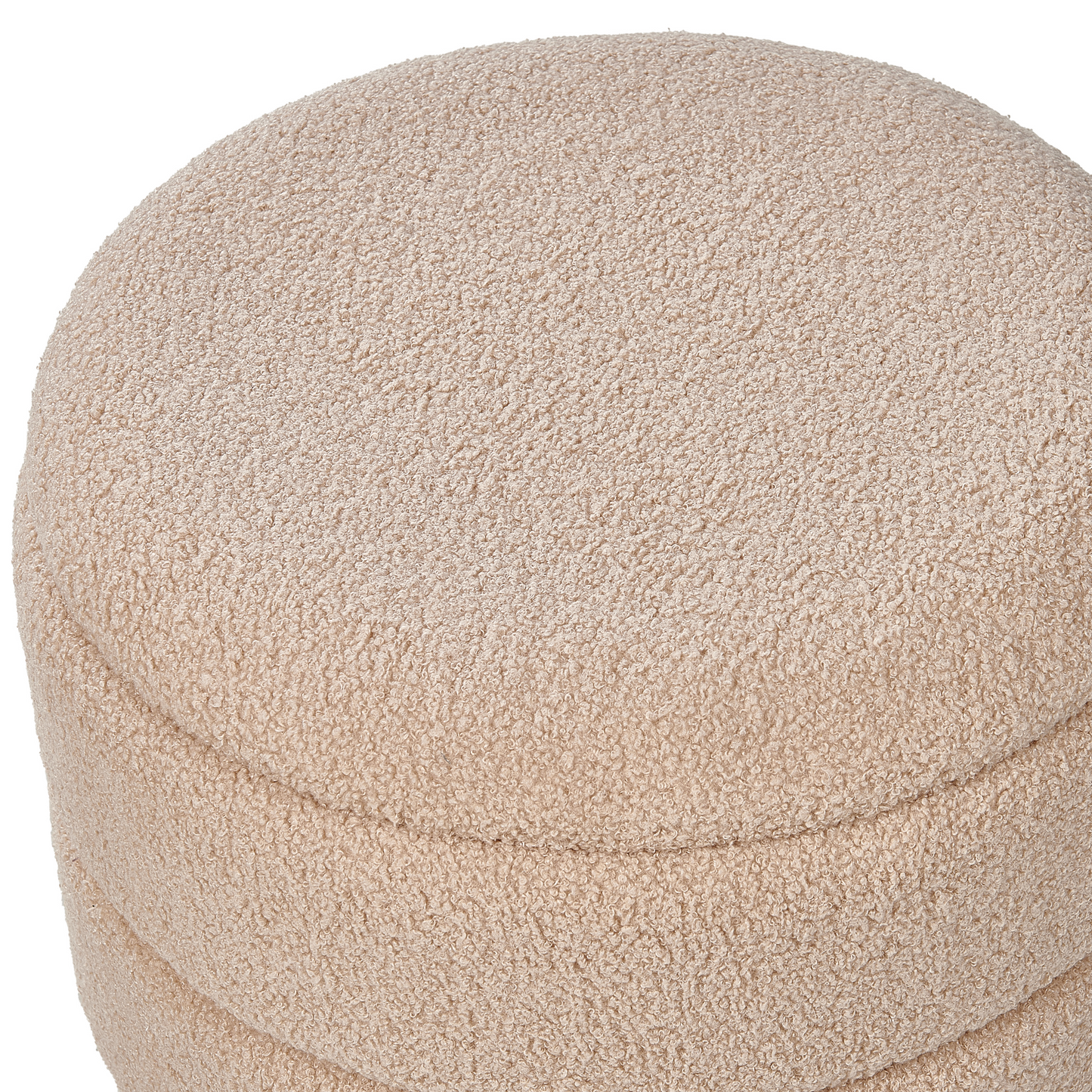 White Beige Upholstered Stool With Storage, Boucle Fabric, Wooden Legs