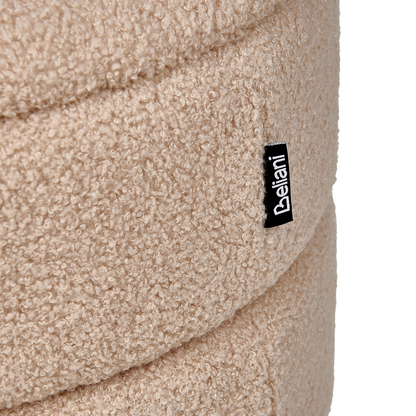 White Beige Upholstered Stool With Storage, Boucle Fabric, Wooden Legs