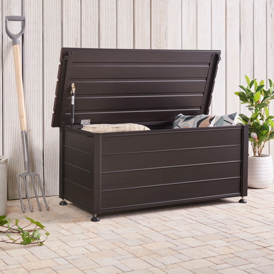 Aluminium Garden Storage Box 113 x 50cm Dark Brown Weatherproof Outdoor Storage