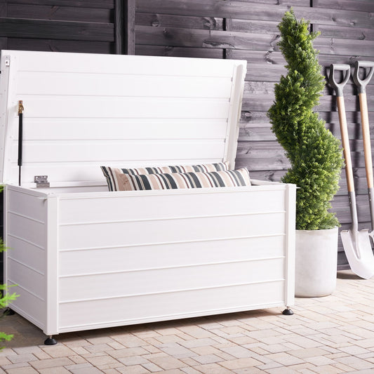White Aluminium Outdoor Storage Box 123 x 60cm Garden Furniture Storage