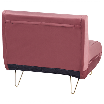 Pink Velvet 1 Seater Sofa Bed Fold-Out Sleeper Gold Legs