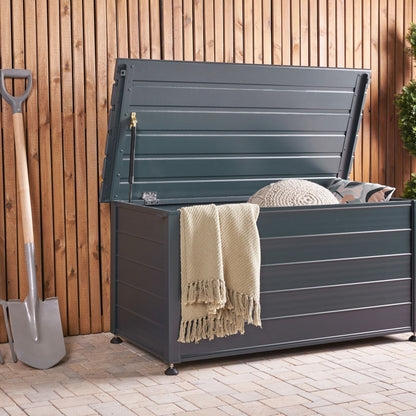 Premium Aluminium Garden Storage Box Dark Grey 123 x 60cm Outdoor Storage
