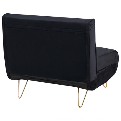 Velvet Small 1 Seater Sofa Bed Black With Gold Legs