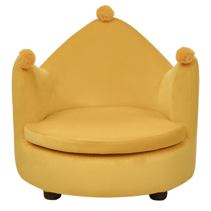 Velvet Crown Kids Chair Yellow Upholstery Crown Shaped Armchair For Nursery Modern Design