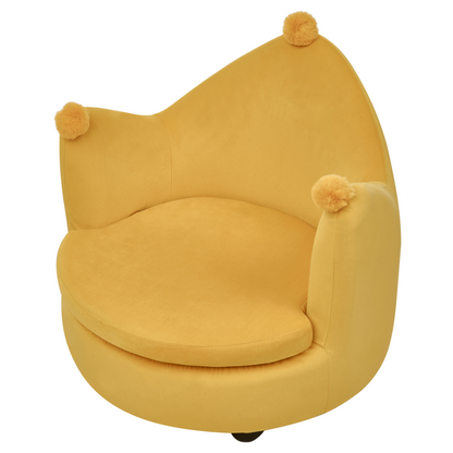 Velvet Crown Kids Chair Yellow Upholstery Crown Shaped Armchair For Nursery Modern Design