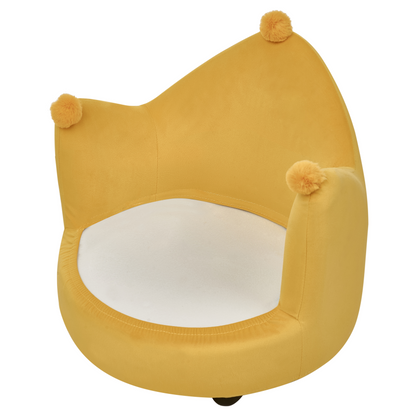 Velvet Crown Kids Chair Yellow Upholstery Crown Shaped Armchair For Nursery Modern Design
