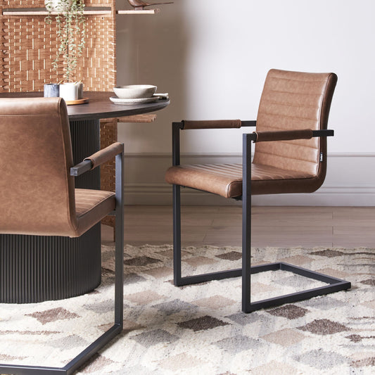Cantilever Faux Leather Brown Chairs Set of 2