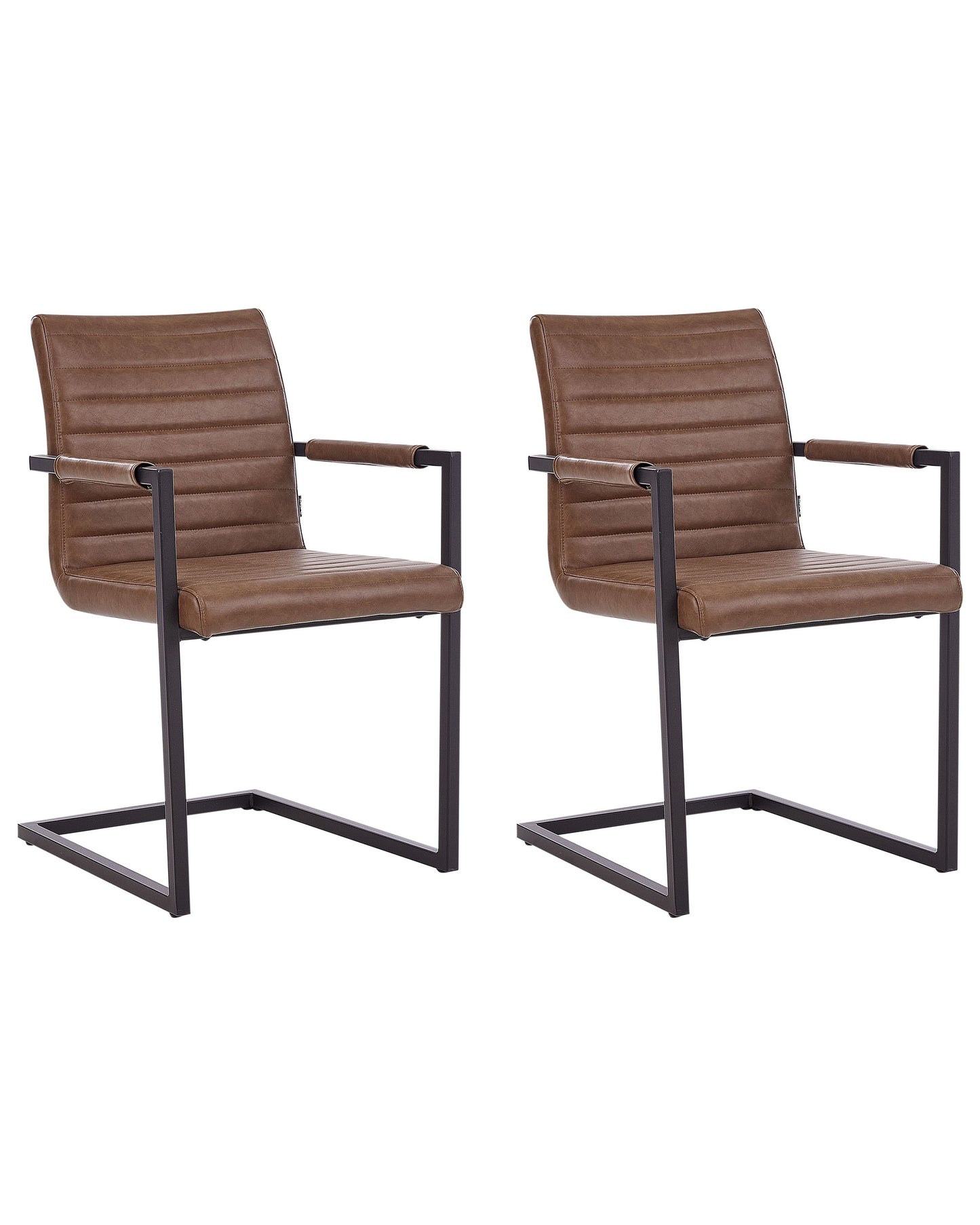 Cantilever Faux Leather Brown Chairs Set of 2