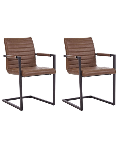 Cantilever Faux Leather Brown Chairs Set of 2
