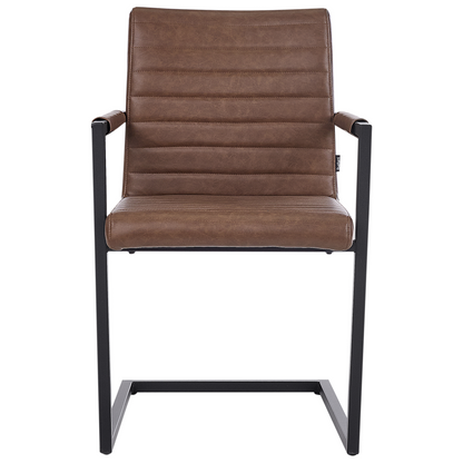 Cantilever Faux Leather Brown Chairs Set of 2