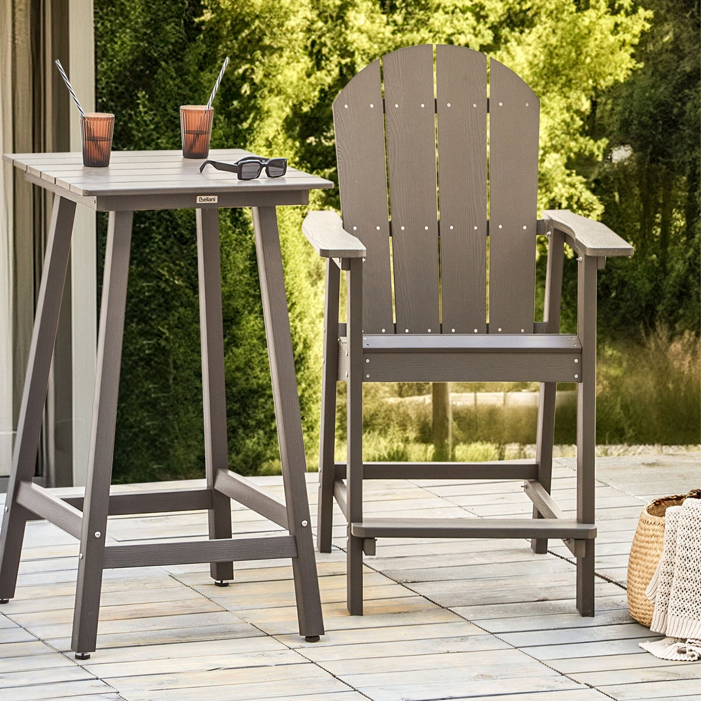Veranda Garden Bar Chair Dark Grey Faux Wood Weatherproof Modern Outdoor Seating