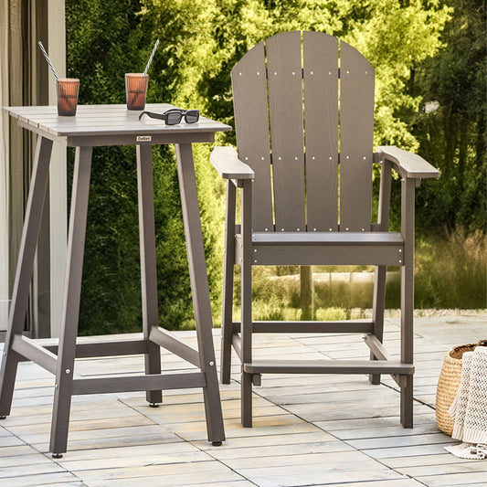 Veranda Garden Bar Chair Dark Grey Faux Wood Weatherproof Modern Outdoor Seating