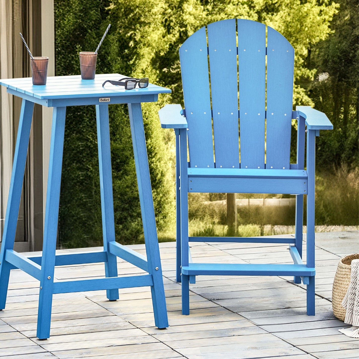 Garden Bar Chair Blue Weather Resistant Faux Wood