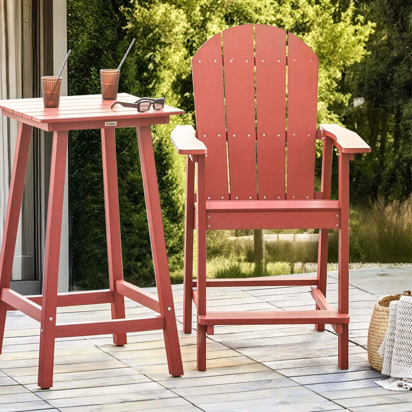 Garden Bar Chair Red Weather-Resistant Modern Style