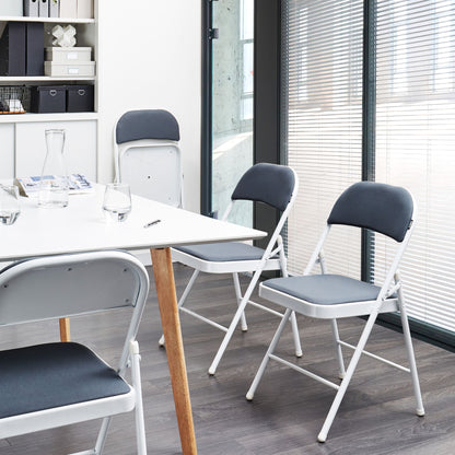Set Of 4 Folding Chairs White Frame Dark Grey Cushioned