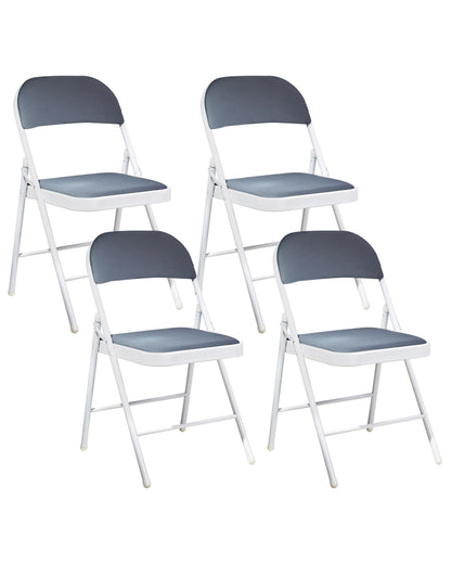 Set Of 4 Folding Chairs White Frame Dark Grey Cushioned