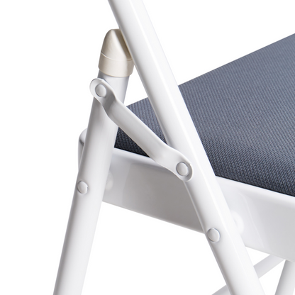 Set Of 4 Folding Chairs White Frame Dark Grey Cushioned