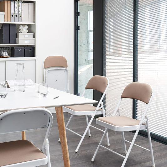 Beige Folding Chairs 4 Pack White Metal Frames Padded