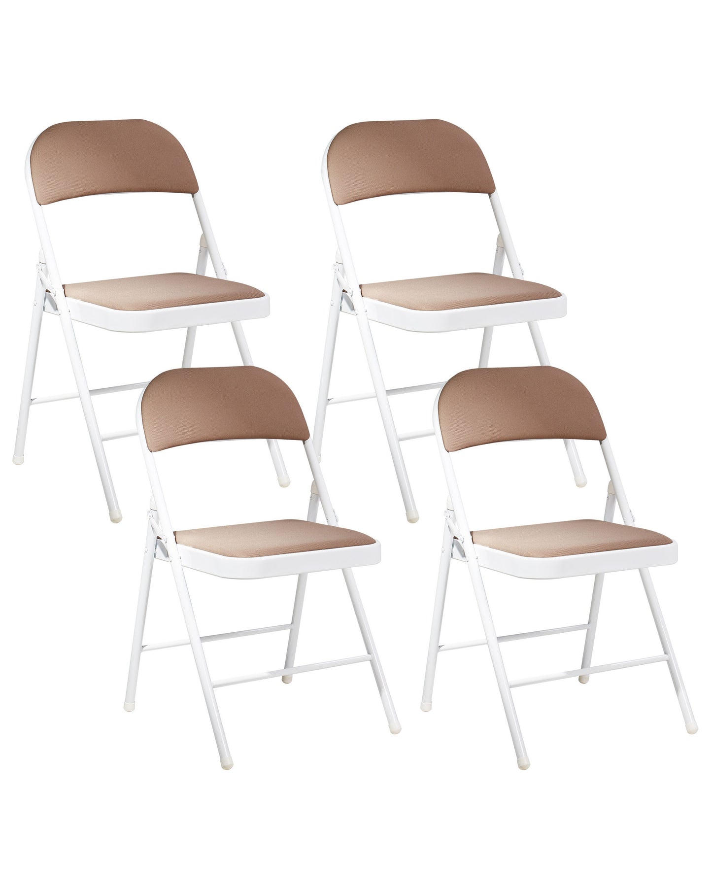 Beige Folding Chairs 4 Pack White Metal Frames Padded