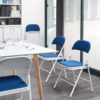 4 Pack White Frame Blue Folding Chairs Padded Seats