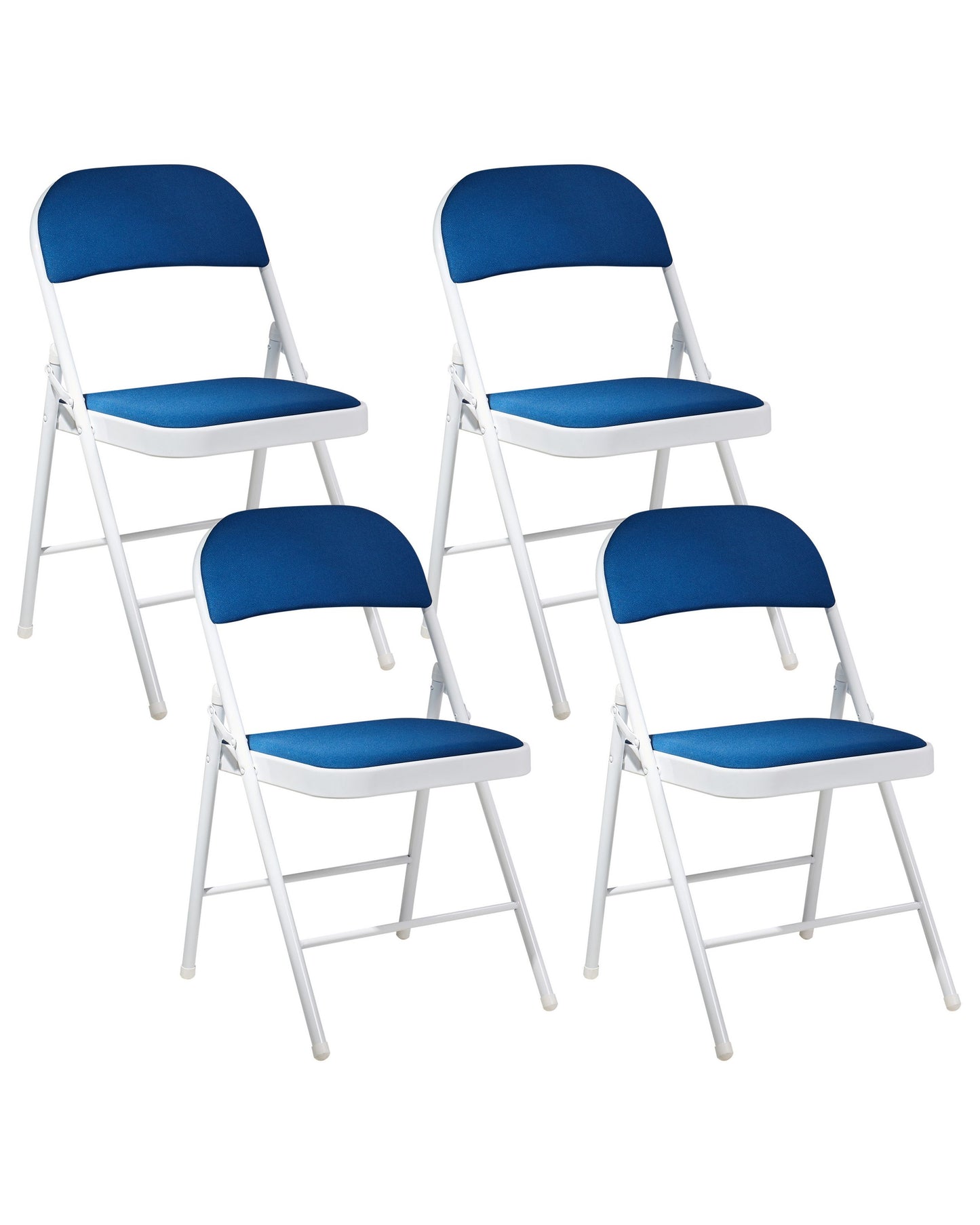 4 Pack White Frame Blue Folding Chairs Padded Seats