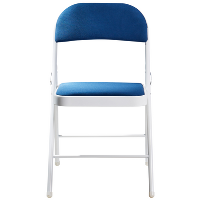 4 Pack White Frame Blue Folding Chairs Padded Seats