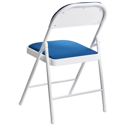 4 Pack White Frame Blue Folding Chairs Padded Seats