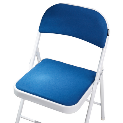 4 Pack White Frame Blue Folding Chairs Padded Seats
