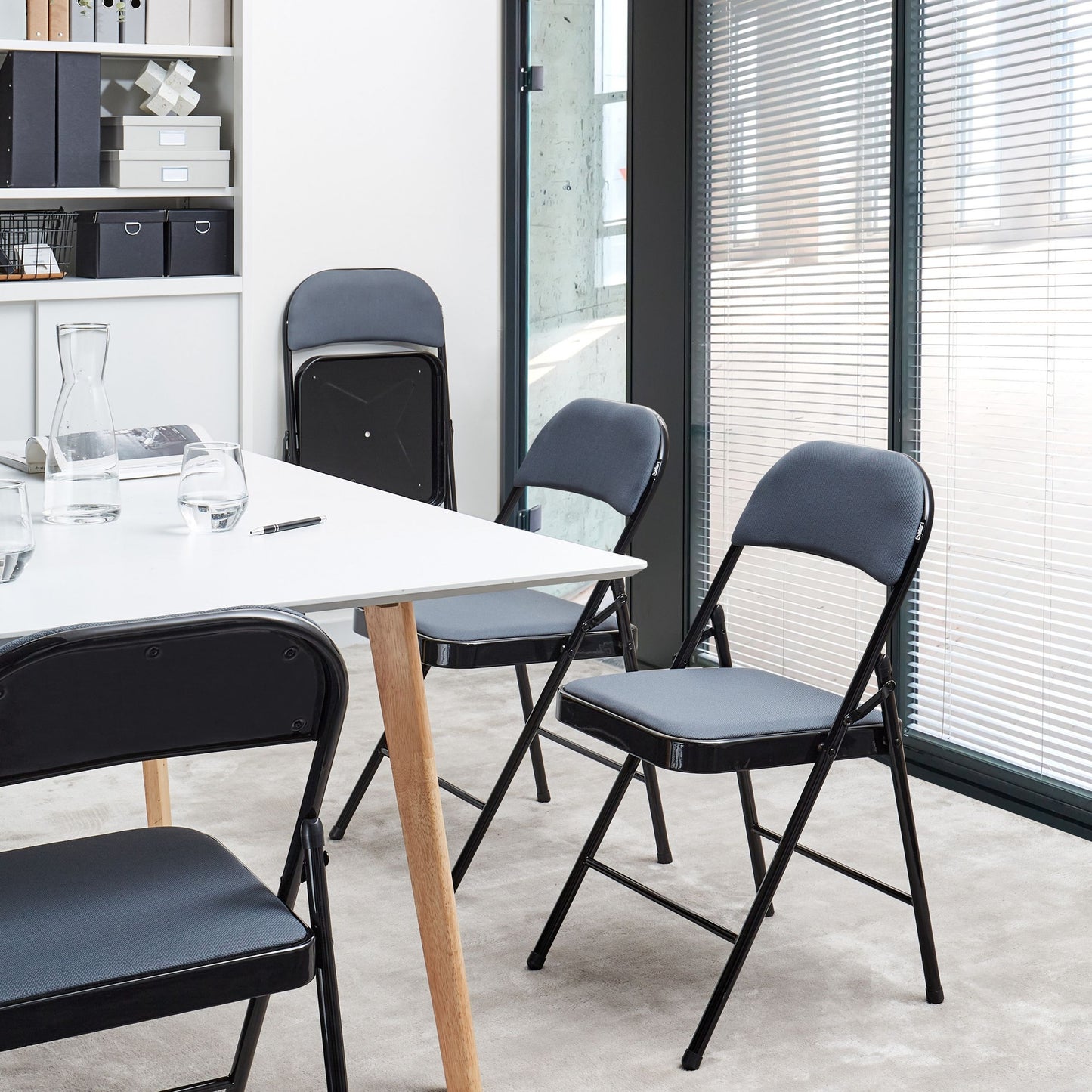 4 Piece Folding Chairs Set Dark Grey Metal Frame Padded