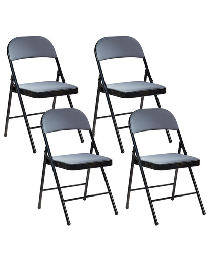 4 Piece Folding Chairs Set Dark Grey Metal Frame Padded