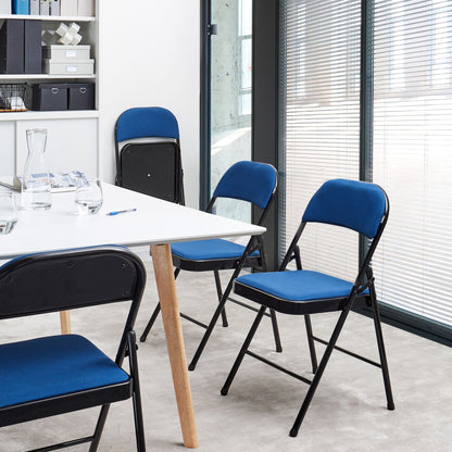 Folding Chairs Set Of 4 Blue Metal Frame Padded Backrest