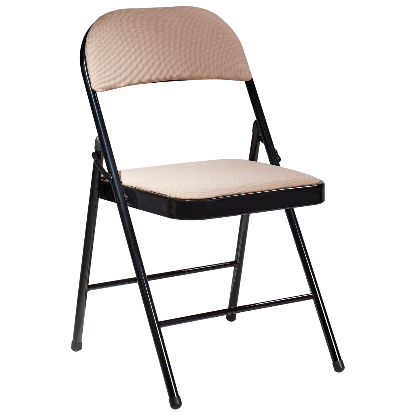Folding Chairs Set of 4 Beige Padded Seats and Backrests with Black Metal Frame for Home Dining and Seating