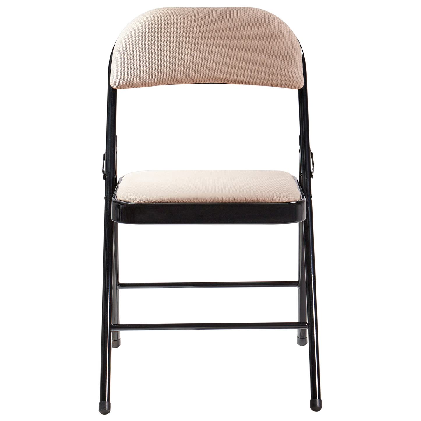 Folding Chairs Set of 4 Beige Padded Seats and Backrests with Black Metal Frame for Home Dining and Seating