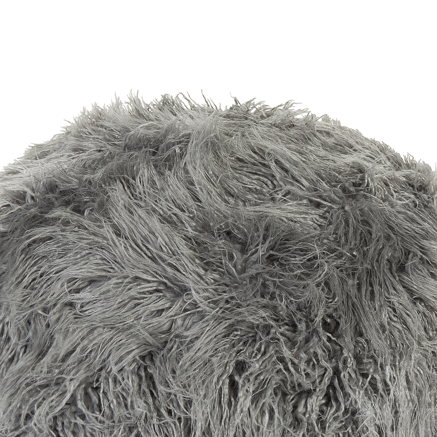 Grey Faux Fur EPS Beads Pouffe Removable Cover Footstool