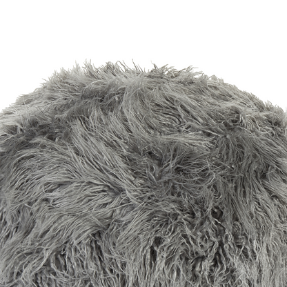 Grey Faux Fur EPS Beads Pouffe Removable Cover Footstool