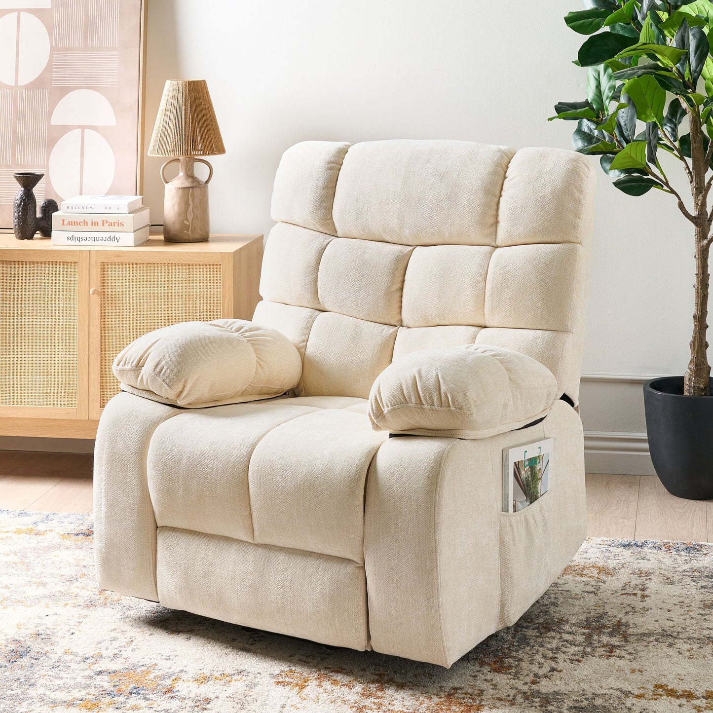Electric Recliner Armchair Light Beige With Footrest Lift