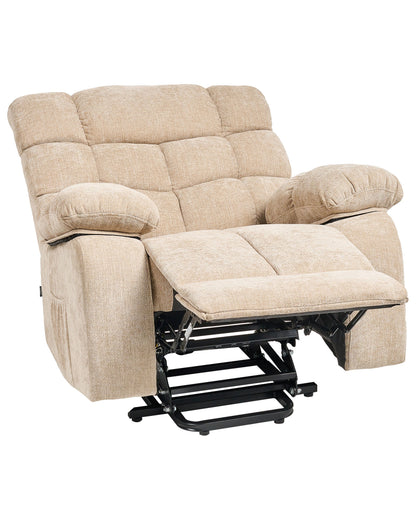 Electric Recliner Armchair Beige Polyester With Footrest