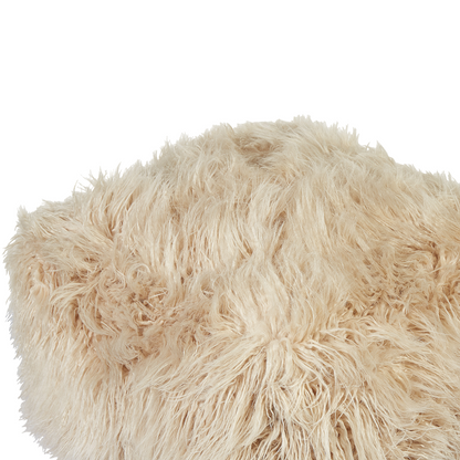 Pouffe Beige Faux Fur Footstool With EPS Beads Filling