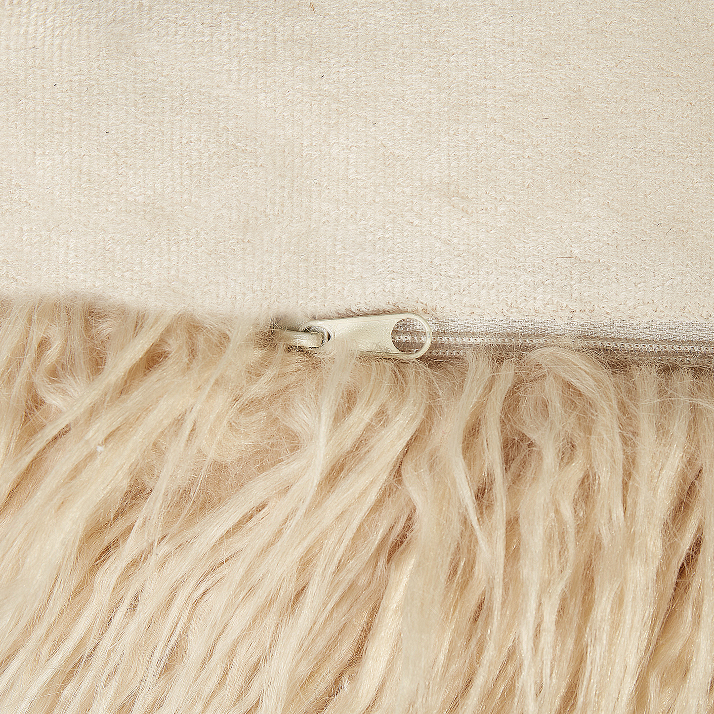 Pouffe Beige Faux Fur Footstool With EPS Beads Filling