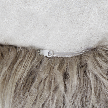 Pouffe Grey Faux Fur Footstool With EPS Beads Filling