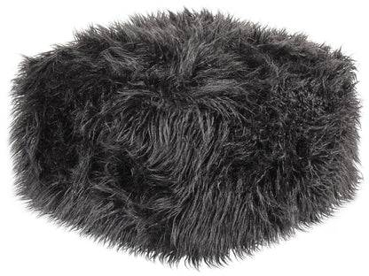 Black Faux Fur Pouffe With EPS Beads Filling Square Boho Modern Footstool
