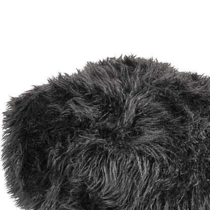 Black Faux Fur Pouffe With EPS Beads Filling Square Boho Modern Footstool