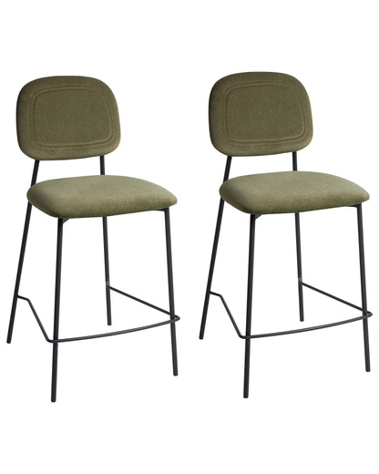 Olive Green Velvet Bar Chairs Set Of Two With Black Iron Frame Counter Height Modern Dining
