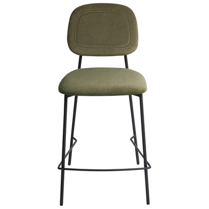 Olive Green Velvet Bar Chairs Set Of Two With Black Iron Frame Counter Height Modern Dining