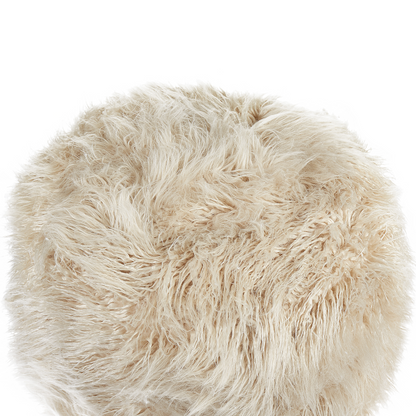 Pouffe Light Beige Faux Fur Footstool With EPS Beads Filling Solid Pattern Square