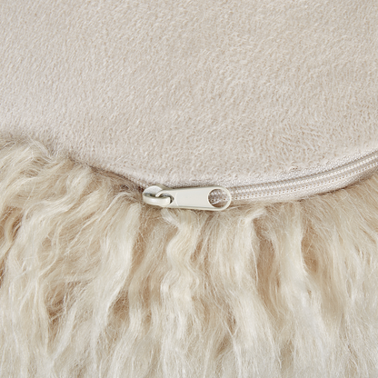 Pouffe Light Beige Faux Fur Footstool With EPS Beads Filling Solid Pattern Square